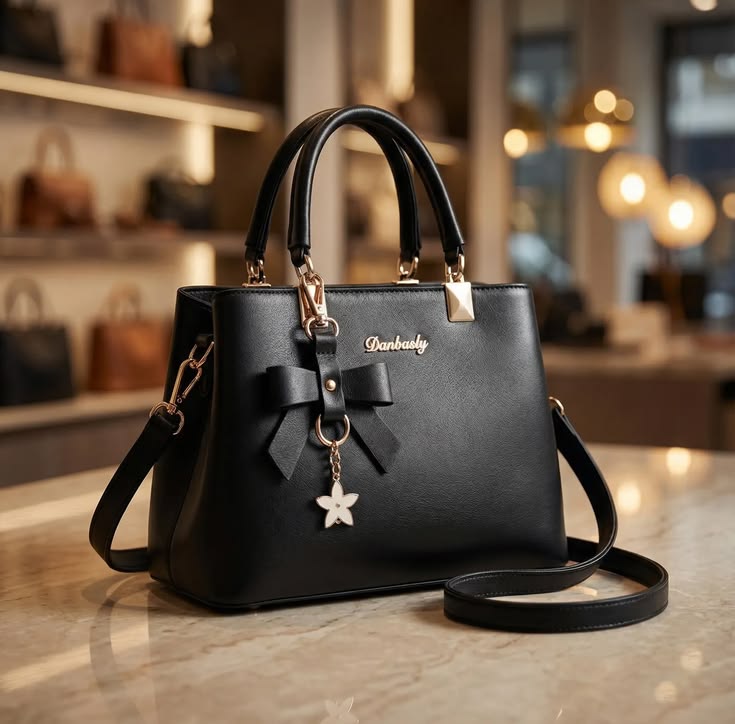LUXURY BLACK LEATHER HAND BAG